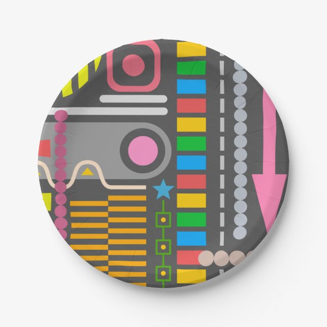 Abstract Technology Control Panel Pattern Paper Plate (Front)