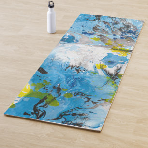 Abstract Template Blue Yellow White Trendy Modern Yoga Mat