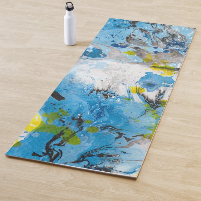 Abstract Template Blue Yellow White Trendy Modern Yoga Mat (In Situ)