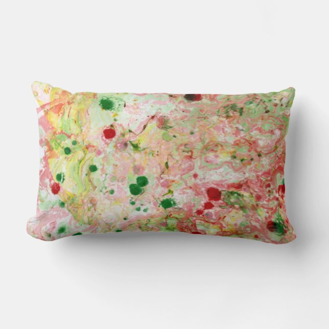 Abstract Template Pink Red Yellow Green Marble Lumbar Cushion (Front)