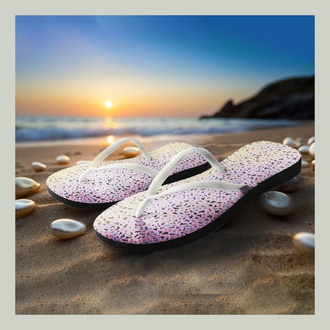 Abstract Terazzo mosaic pattern on pink background Flip Flops (Terazzo mosaic pattern on pink background Flip Flops for women)