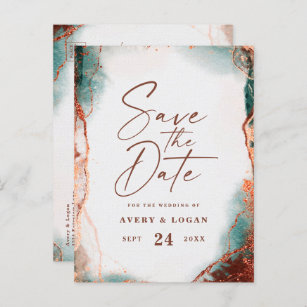 Abstract Terra Cotta Fall Wedding Save The Date Announcement Postcard