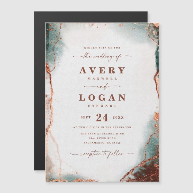 Abstract Terra Cotta Magnetic Wedding Invitation (Front/Back)