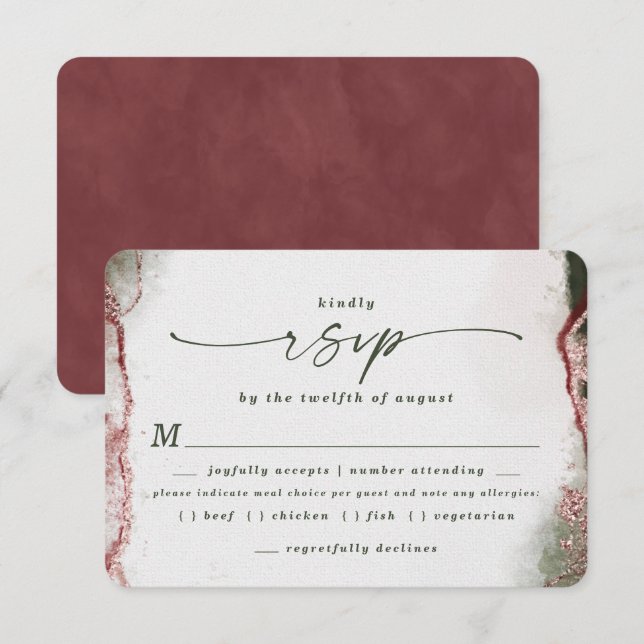 Abstract Terra Rosa Wedding Meal Choice RSVP Card (Front/Back)