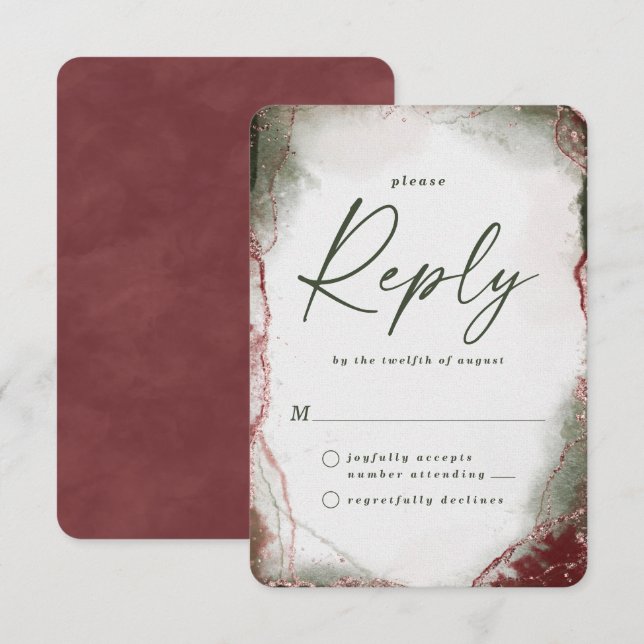 Abstract Terra Rosa Wedding RSVP Reply Card (Front/Back)