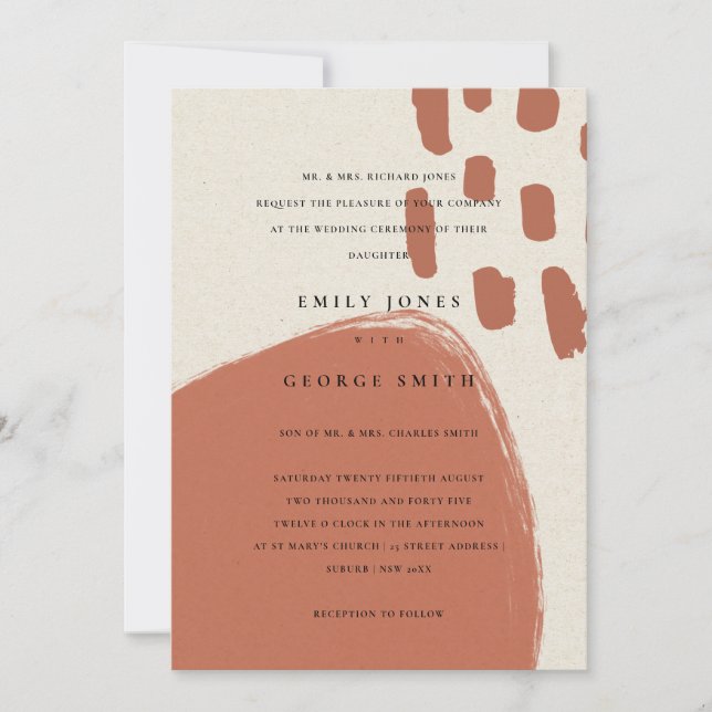 ABSTRACT TERRACOTTA KRAFT SCANDI WEDDING INVITE (Front)