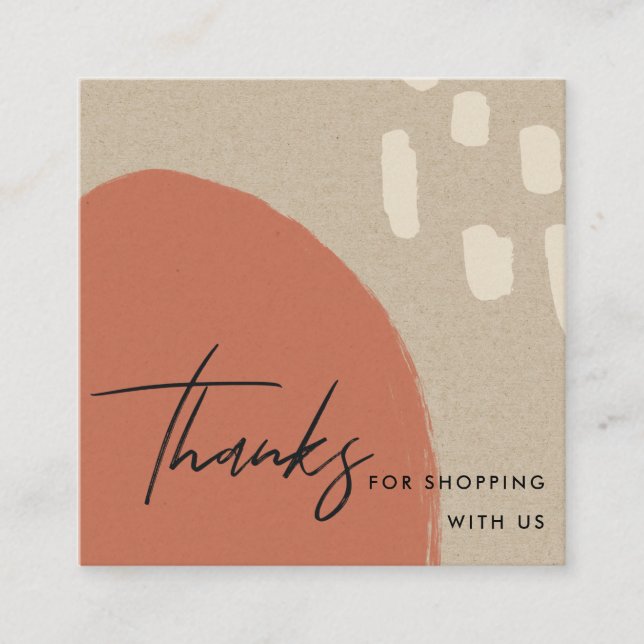 ABSTRACT TERRACOTTA RED KRAFT SCANDI THANK YOU SQUARE BUSINESS CARD (Front)