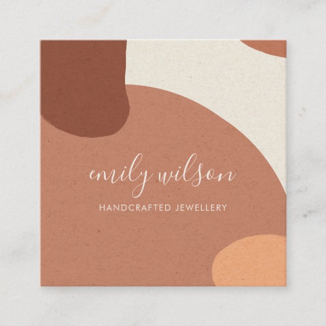 ABSTRACT TERRACOTTA RED ORANGE KRAFT SCANDI SQUARE BUSINESS CARD (Front)