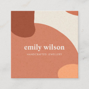 ABSTRACT TERRACOTTA RED ORANGE KRAFT SCANDI SQUARE BUSINESS CARD