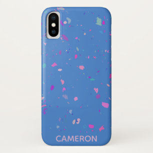 Abstract Terrazzo Galaxy in Blue Personalised Name iPhone X Case