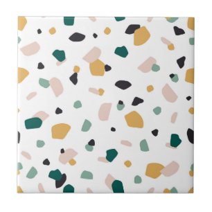 Abstract Terrazzo Green Orange Pink Black Pattern Tile