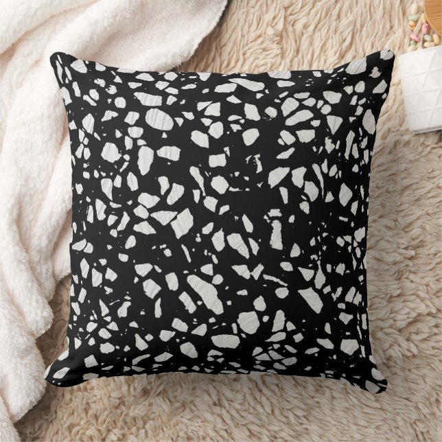 Abstract Terrazzo Mosaic Black and White Pattern Cushion (Blanket)