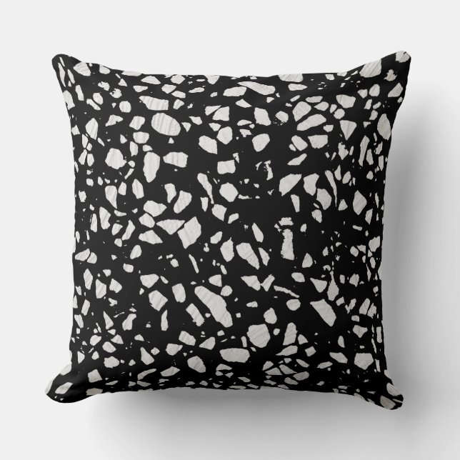 Abstract Terrazzo Mosaic Black and White Pattern Cushion (Front)
