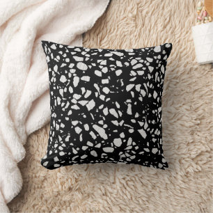 Abstract Terrazzo Mosaic Black and White Pattern Cushion