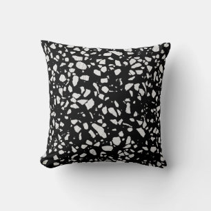 Abstract Terrazzo Mosaic Black and White Pattern Cushion
