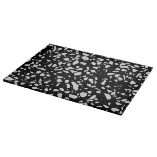 Abstract Terrazzo Mosaic Black and White Pattern Cutting Board