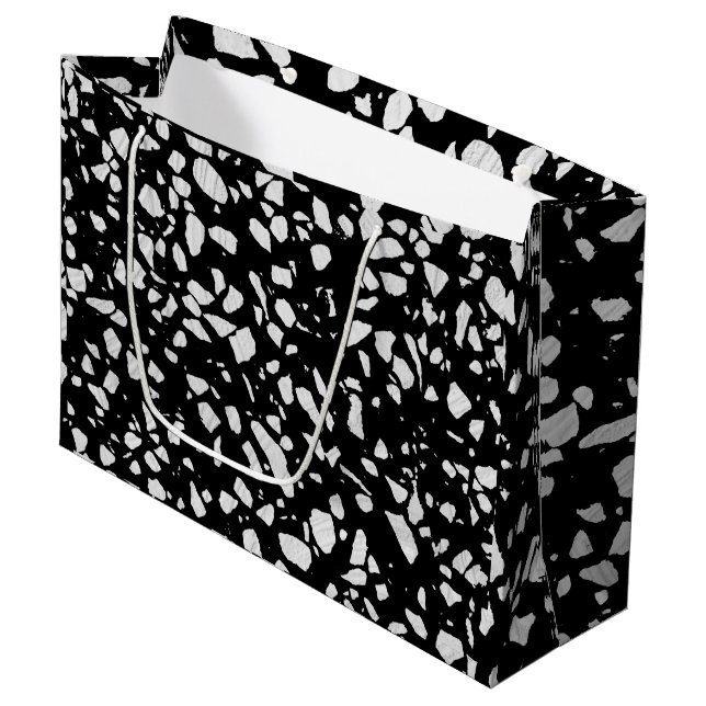 Abstract Terrazzo Mosaic Black and White Pattern Large Gift Bag (Front Angled)