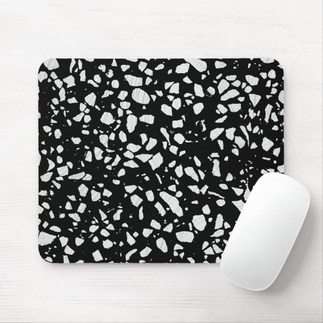 Abstract Terrazzo Mosaic Black and White Pattern  Mouse Mat (With Mouse)