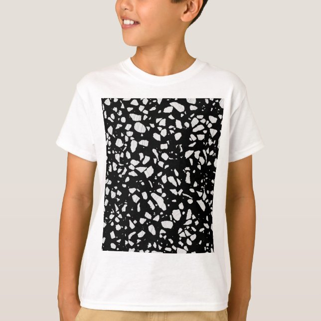 Abstract Terrazzo Mosaic Black and White Pattern T-Shirt (Front)