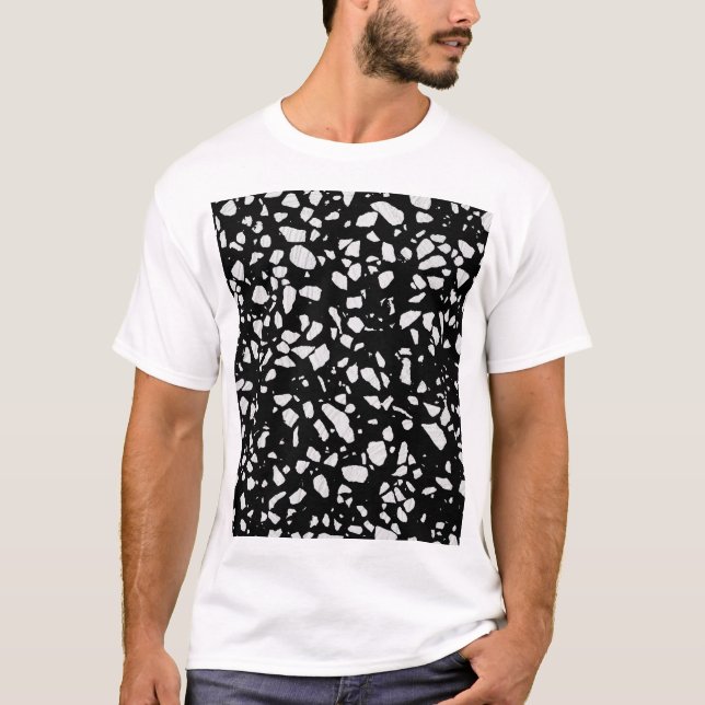 Abstract Terrazzo Mosaic Black and White Pattern T-Shirt (Front)