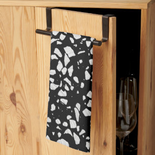 Abstract Terrazzo Mosaic Black and White Pattern   Tea Towel