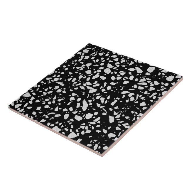 Abstract Terrazzo Mosaic Black and White Pattern Tile (Side)