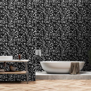 Abstract Terrazzo Mosaic Black and White Pattern   Wallpaper
