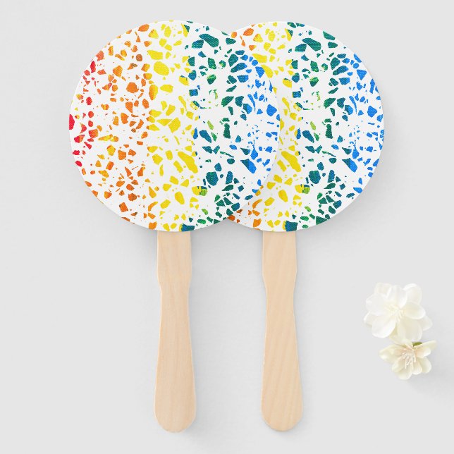 Abstract Terrazzo Mosaic Colourful Rainbow Pattern Hand Fan (Front and Back)