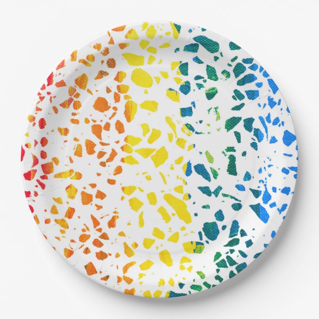 Abstract Terrazzo Mosaic Colourful Rainbow Pattern Paper Plate (Front)