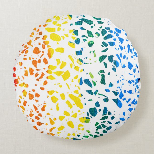Abstract Terrazzo Mosaic Colourful Rainbow Pattern Round Cushion (Front)