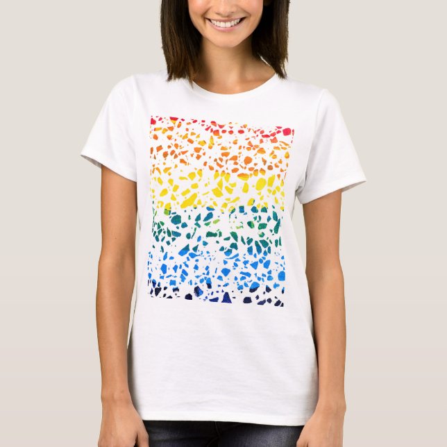Abstract Terrazzo Mosaic Colourful Rainbow Pattern T-Shirt (Front)