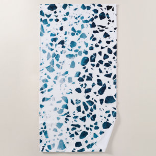 Abstract Terrazzo Mosaic Navy & Light Blue Pattern Beach Towel