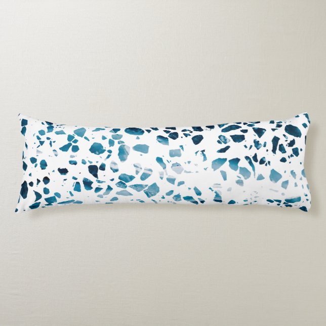 Abstract Terrazzo Mosaic Navy & Light Blue Pattern Body Cushion (Front)