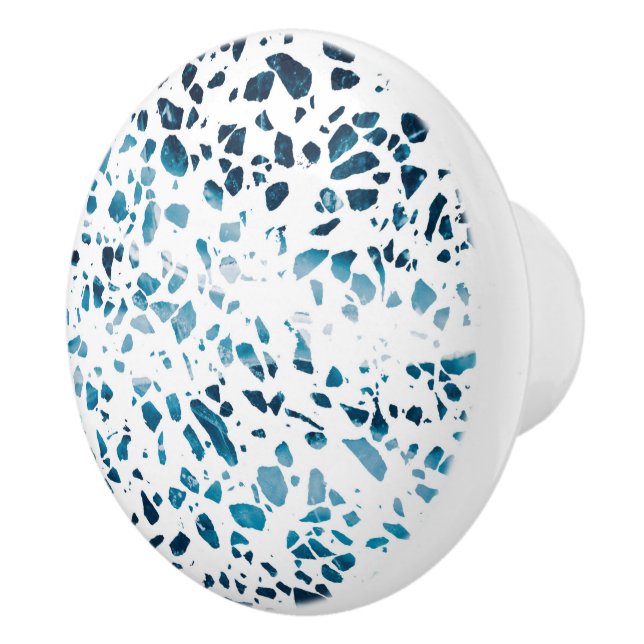 Abstract Terrazzo Mosaic Navy & Light Blue Pattern Ceramic Knob (Right)