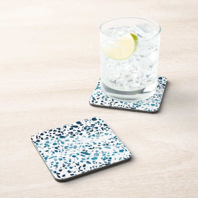 Abstract Terrazzo Mosaic Navy & Light Blue Pattern Coaster (Right Side)