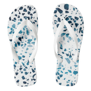 Abstract Terrazzo Mosaic Navy & Light Blue Pattern Flip Flops