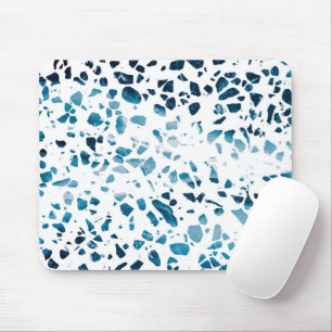 Abstract Terrazzo Mosaic Navy & Light Blue Pattern Mouse Mat