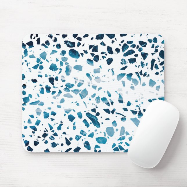 Abstract Terrazzo Mosaic Navy & Light Blue Pattern Mouse Mat (With Mouse)