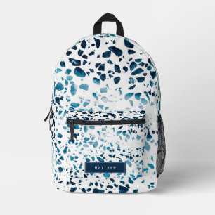 Abstract Terrazzo Mosaic Navy & Light Blue School Printed Backpack