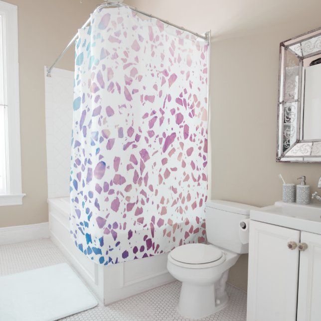 Abstract Terrazzo Mosaic Pink & Blue Pattern  Shower Curtain (In Situ)