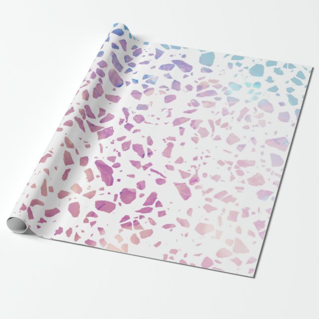 Abstract Terrazzo Mosaic Pink & Blue Pattern   Wrapping Paper (Unrolled)
