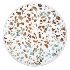 Abstract Terrazzo Mosaic Rust Brown & Blue Pattern
