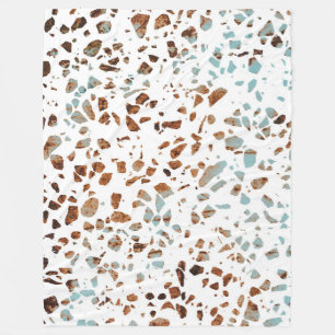 Abstract Terrazzo Mosaic Rust Brown & Blue Pattern Fleece Blanket