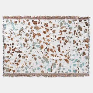 Abstract Terrazzo Mosaic Rust Brown & Blue Pattern Throw Blanket