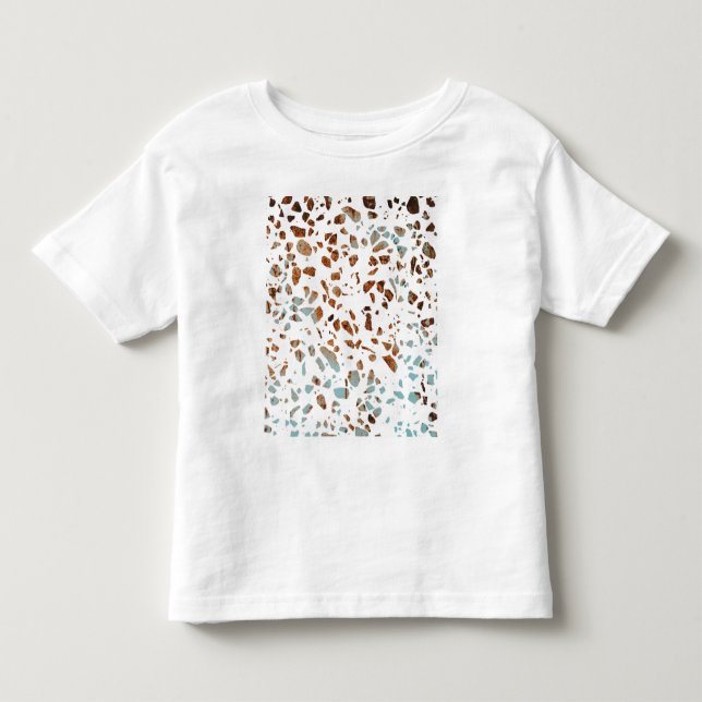 Abstract Terrazzo Mosaic Rust Brown & Blue Pattern Toddler T-Shirt (Front)