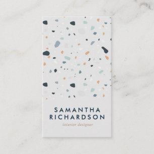 Abstract Terrazzo Pattern Light Blue & Navy Business Card