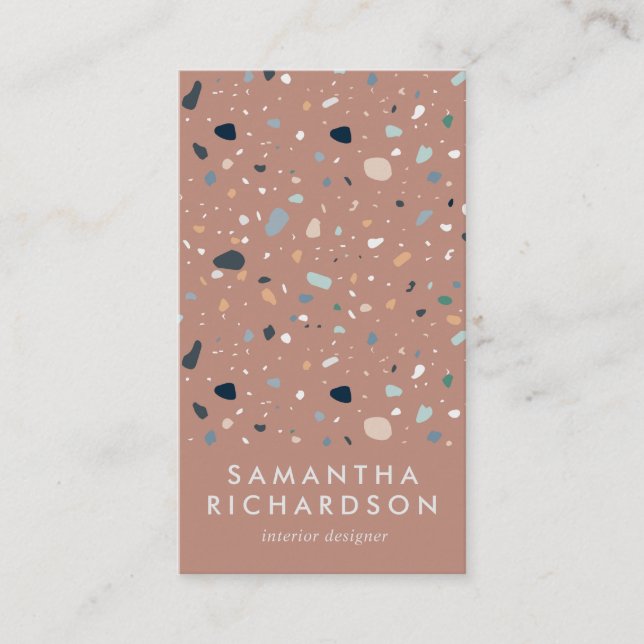 Abstract Terrazzo Pattern Terracotta & Blue Business Card (Front)