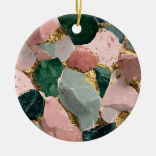 Abstract Terrazzo Pattern with Gold Accents Ceramic Tree Decoration