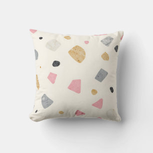 Abstract Terrazzo Pink Gray Gold Pattern Cushion
