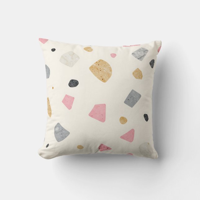 Abstract Terrazzo Pink Gray Gold Pattern Cushion (Front)